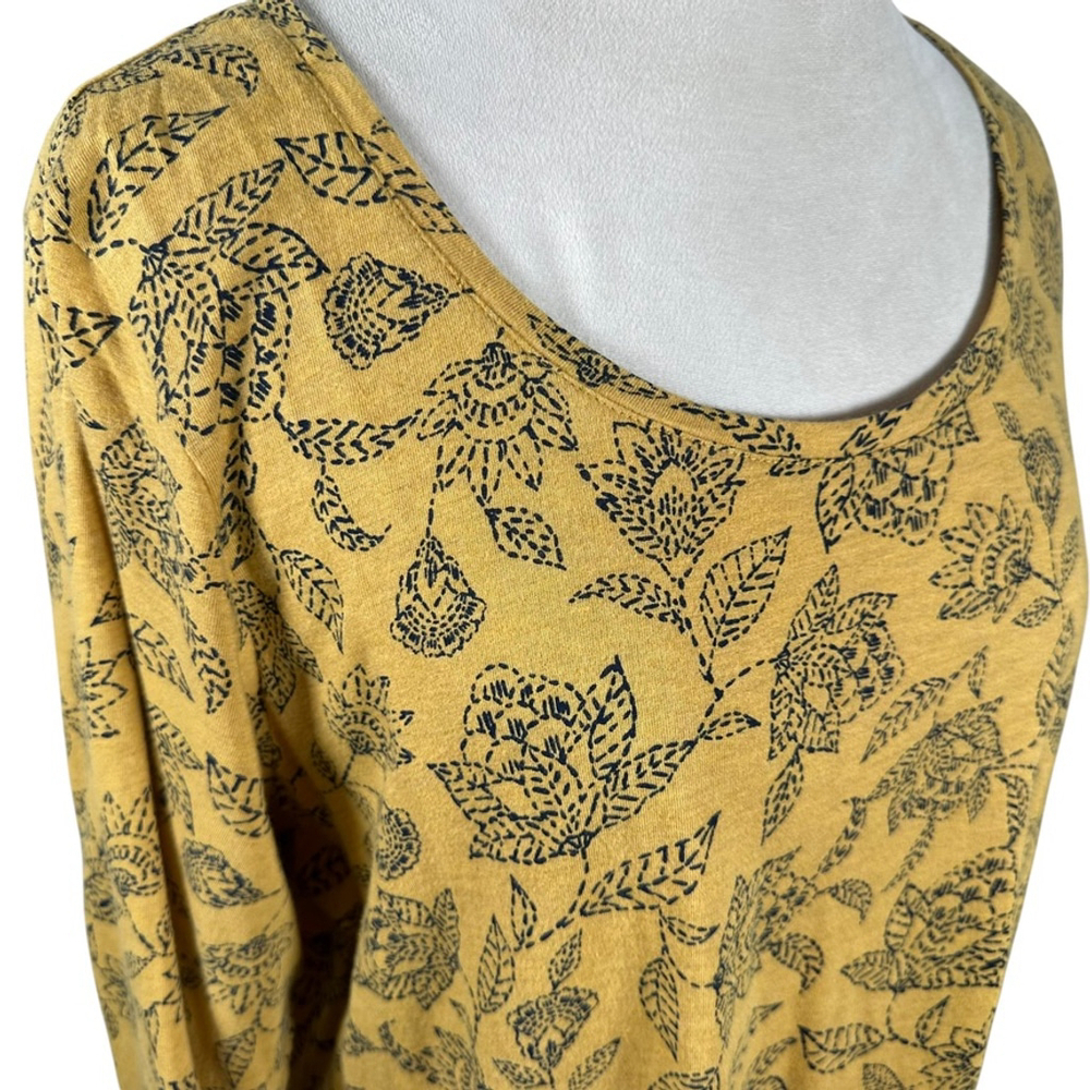 J Jill Pure Jill Ballet Sleeve Tunic Top Chamomile Yellow Floral Boho Size XL - Picture 8 of 10